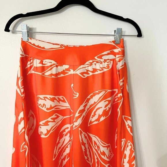 FAERIESTY ORANGE WHITE PRINTED ASYMMETRICAL PALAZZO WIDE LEG FLOWY SUMMER PANTS - Picture 3 of 11